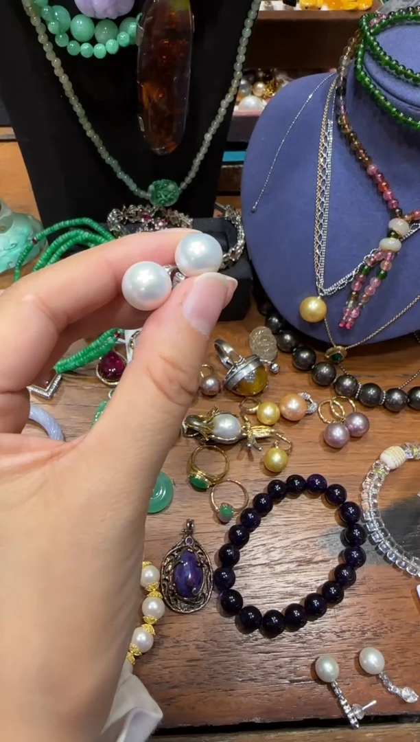 无非金属方白珠耳钉