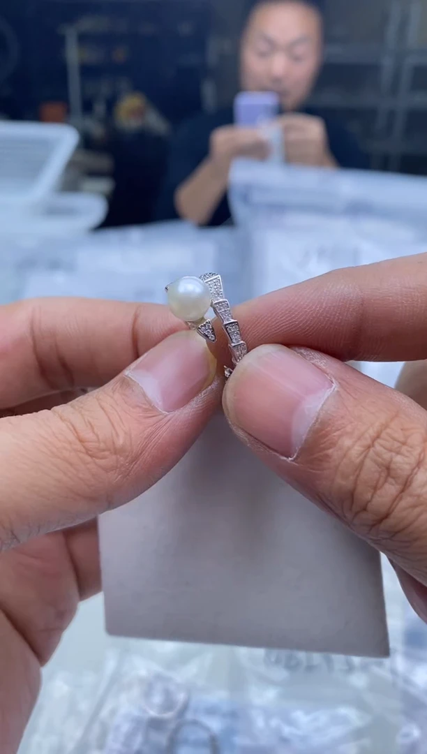 银S925镶嵌戒指海水珍珠戒指