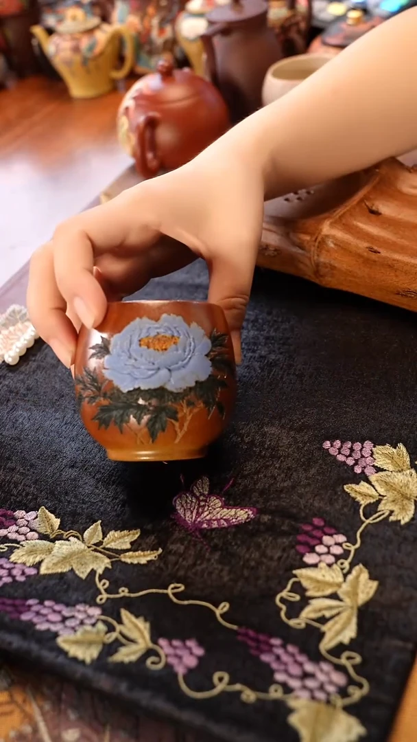 茶壶紫砂柴烧蓝色妖姬杯宜兴紫砂
