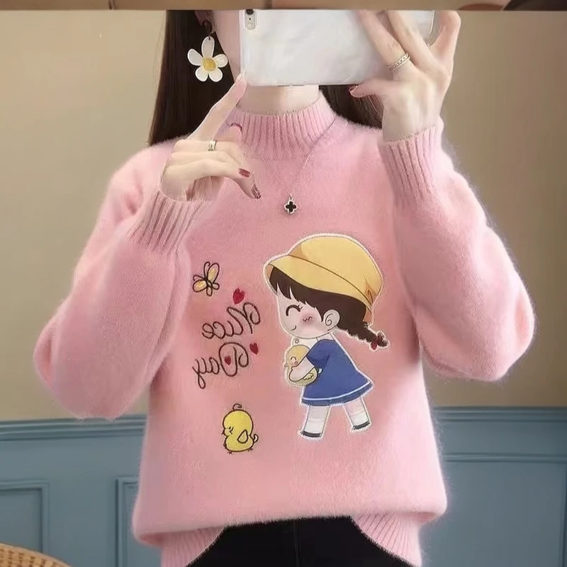 B011-B020毛衣网红洋气时尚宽松加绒加厚秋冬套头针织百搭女士