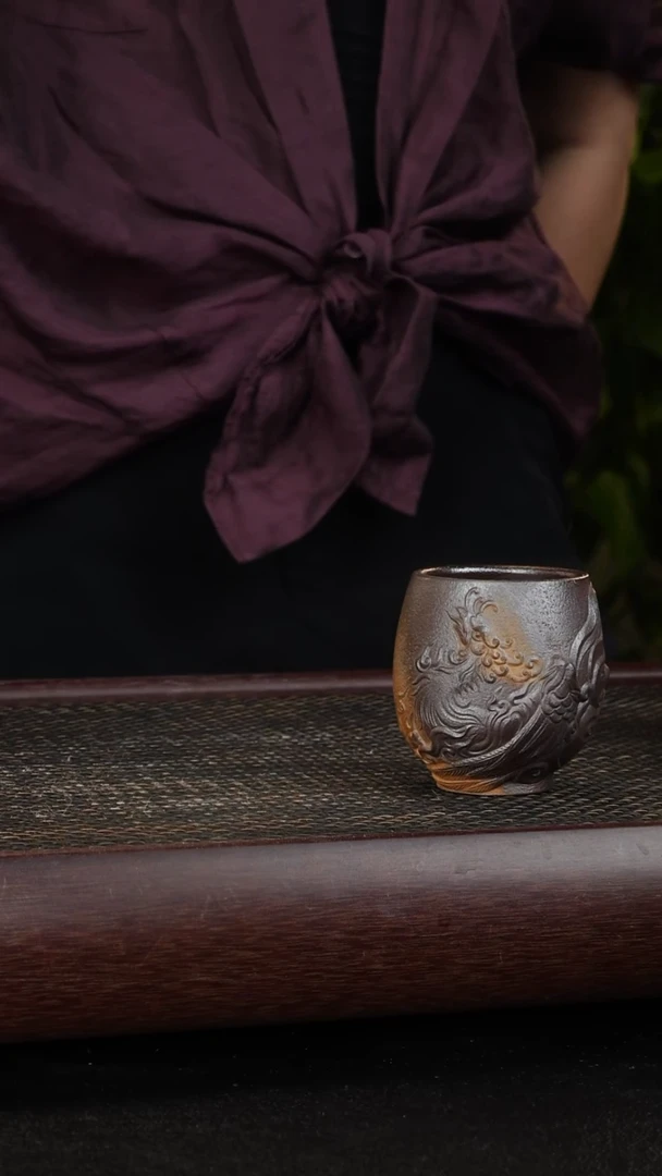紫砂茶宠柴烧朱雀杯