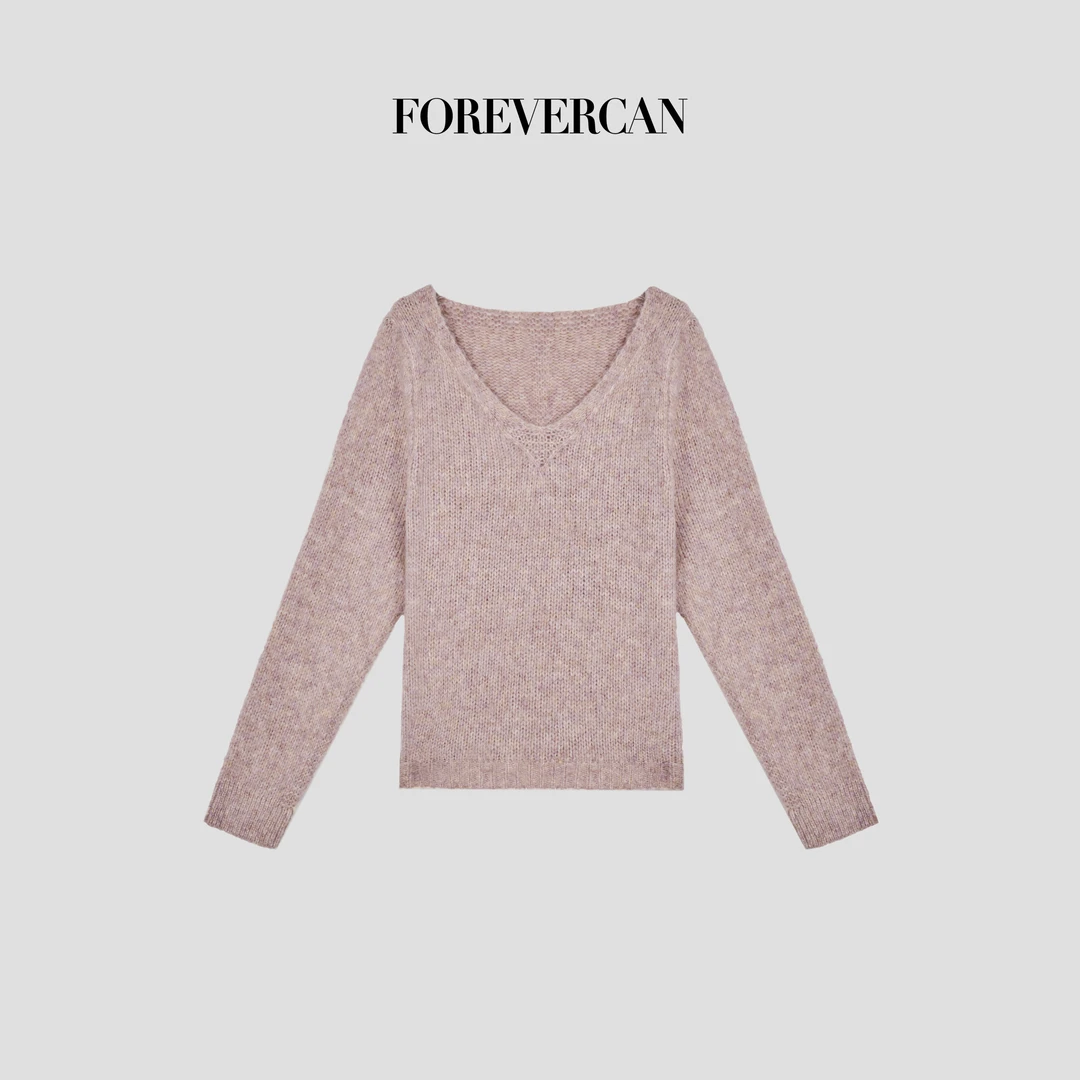 FOREVERCAN“桃运连连”美丽诺羊毛宽松V领针织上衣 CANMY3078D