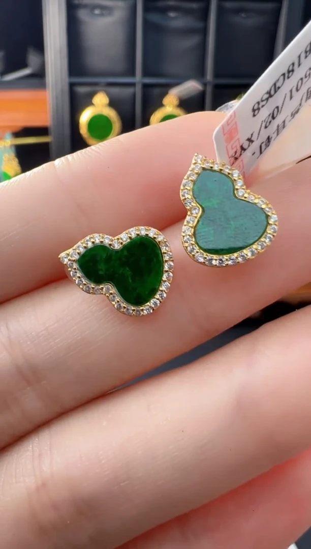 【闪购商品】翡翠耳饰银S925镀金镶嵌天然缅甸翡翠A货耳钉
