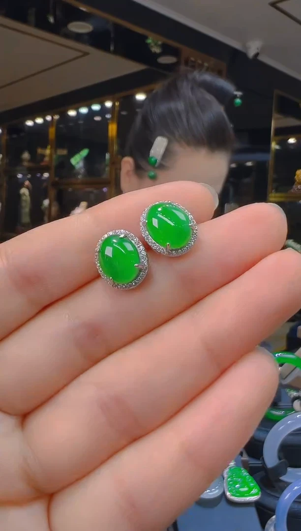 翡翠银S925镶嵌耳饰012（多样性发其一）