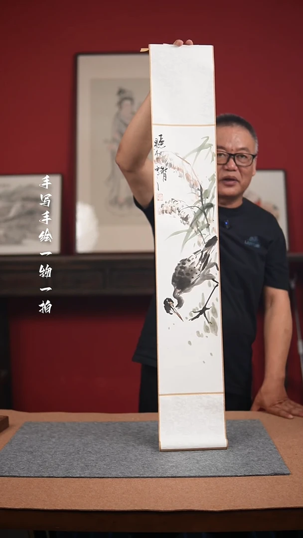 国画手绘-17*110卷轴花鸟