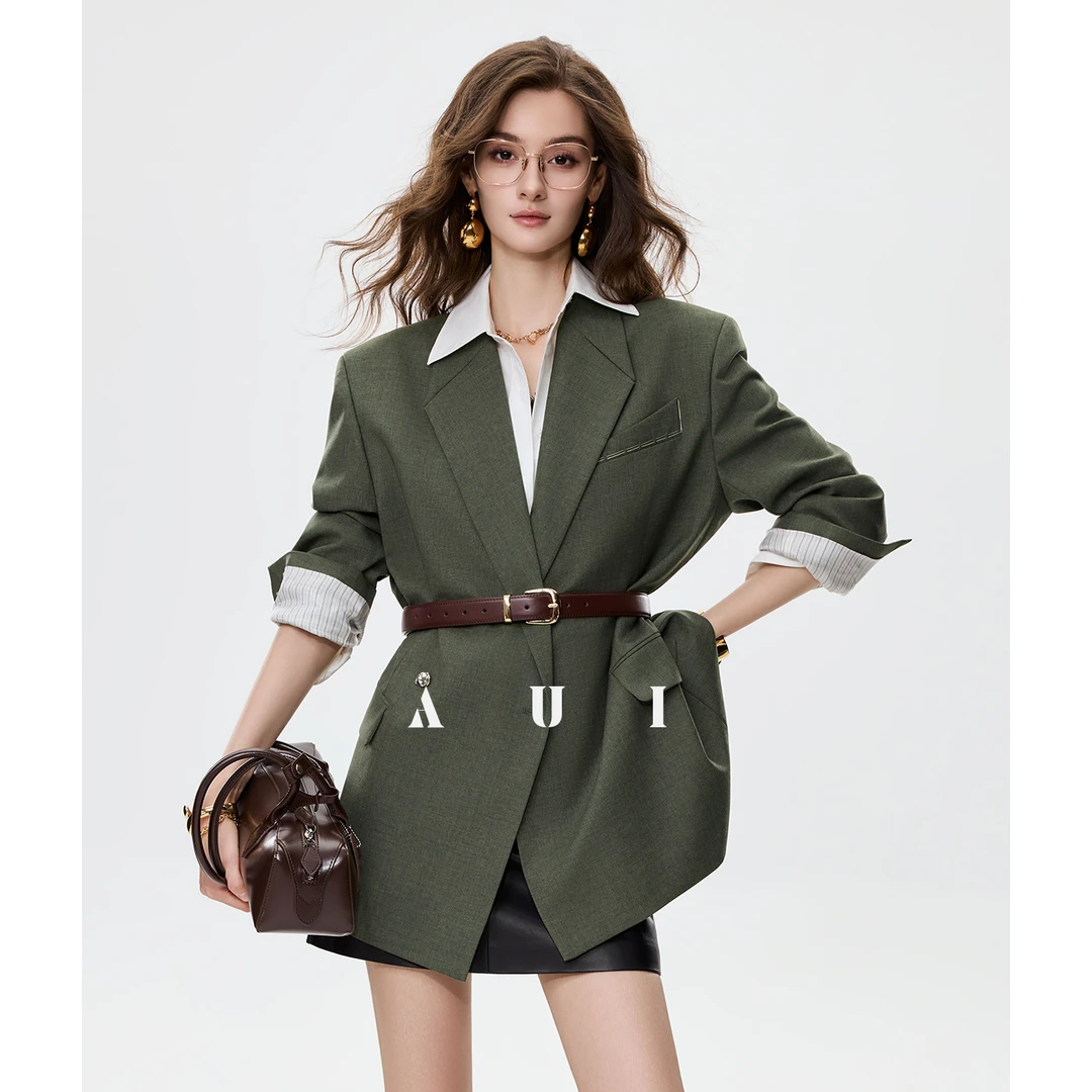 AUI原创橄榄绿西装西服外套女秋季新款网红洋气炸街25W040559