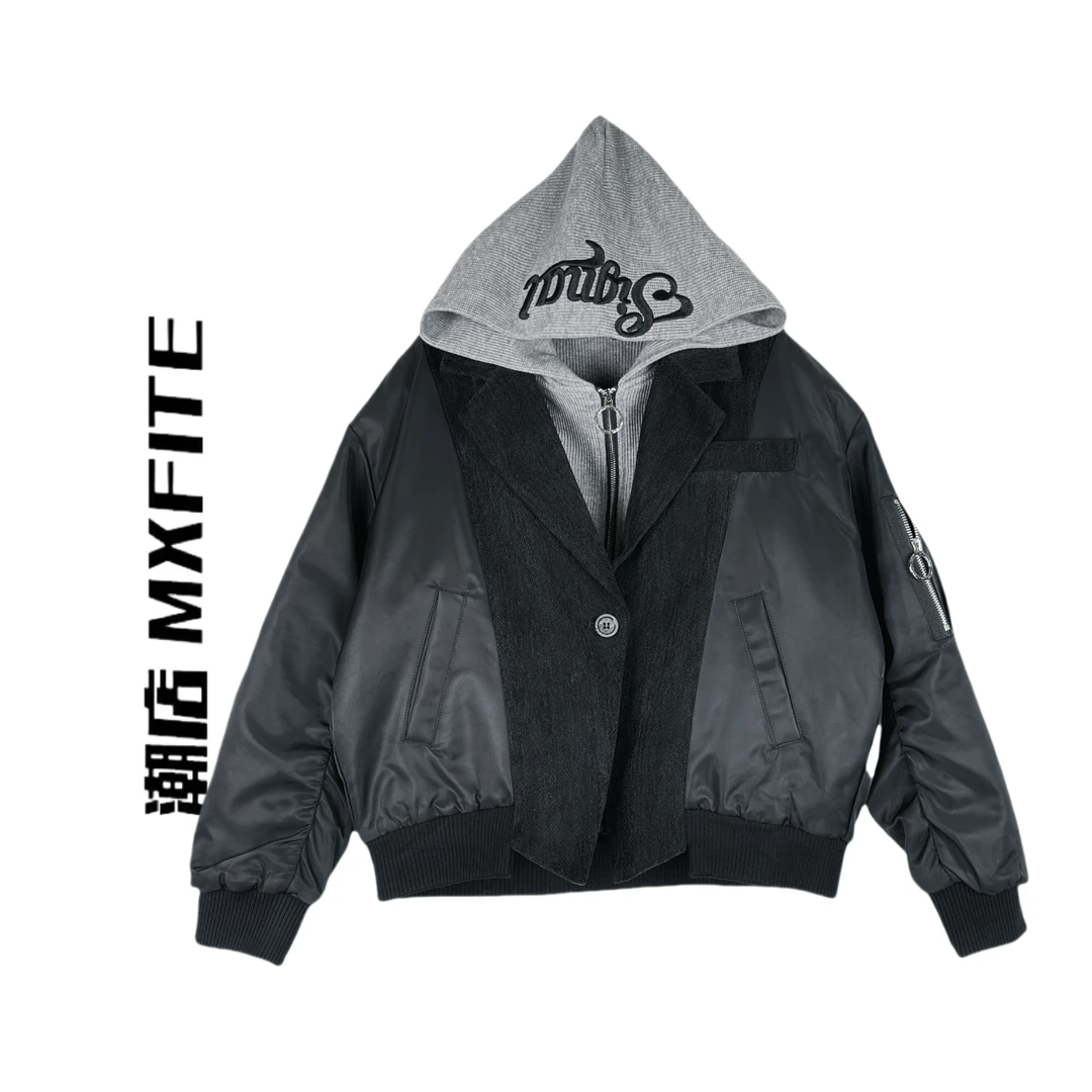 MXFITE潮店秋冬新款个性潮酷假两件套效果带帽外套（RDR4069）