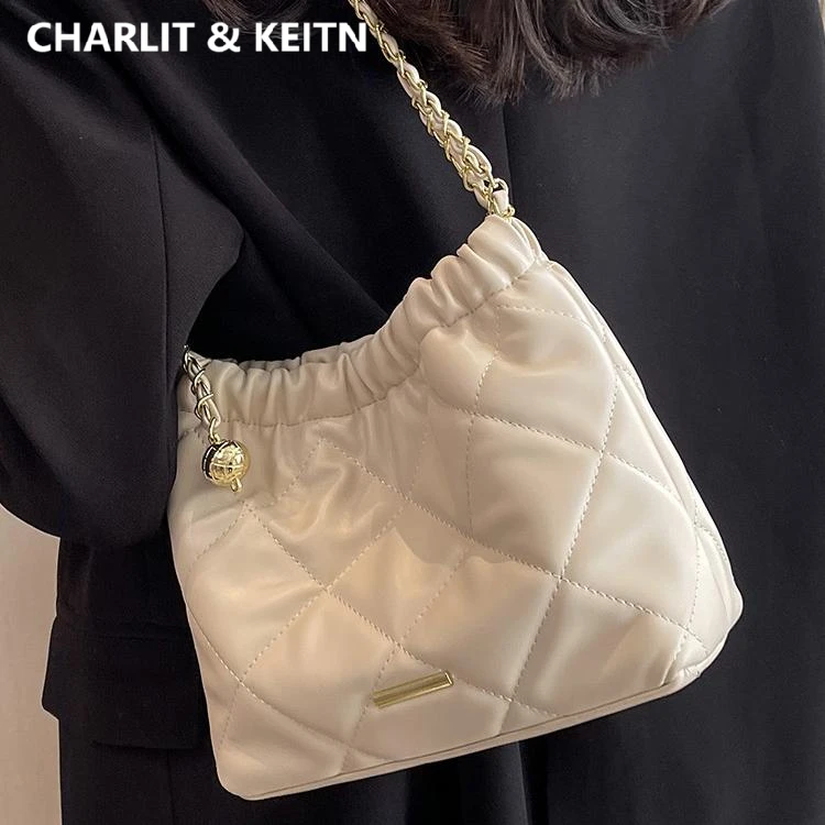 CHARLIT&KEITN包包女2025新款软皮高级感小众腋下单肩真皮水桶包