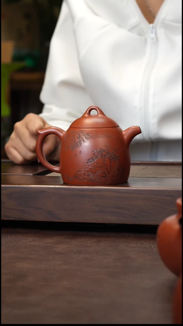 茶壶紫砂朱泥刻绘 秦权200cc左右