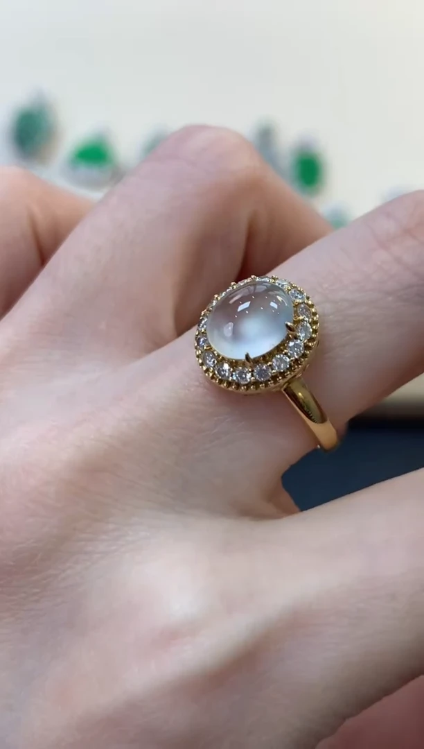 翡翠戒指18K金镶嵌蛋面戒指5800