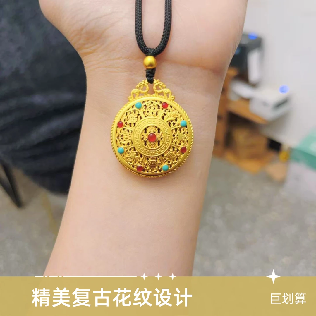 铜合金锦纶吊坠 韦雪同款DIY花丝吉祥八宝罗盘吊坠项链锁骨链