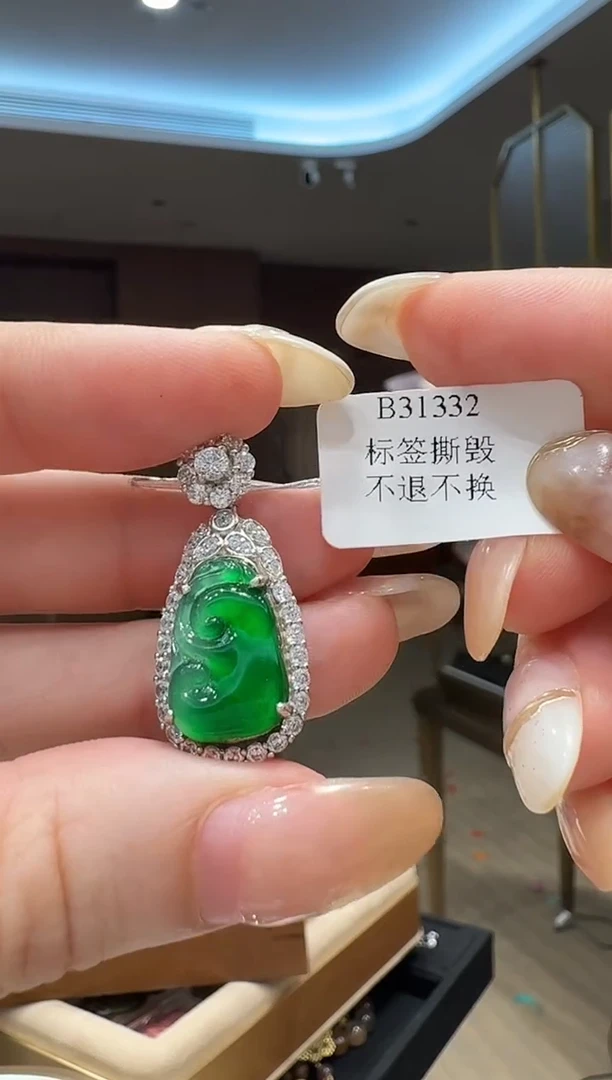 吊坠(不含链)银S925镶嵌翡翠银镶
