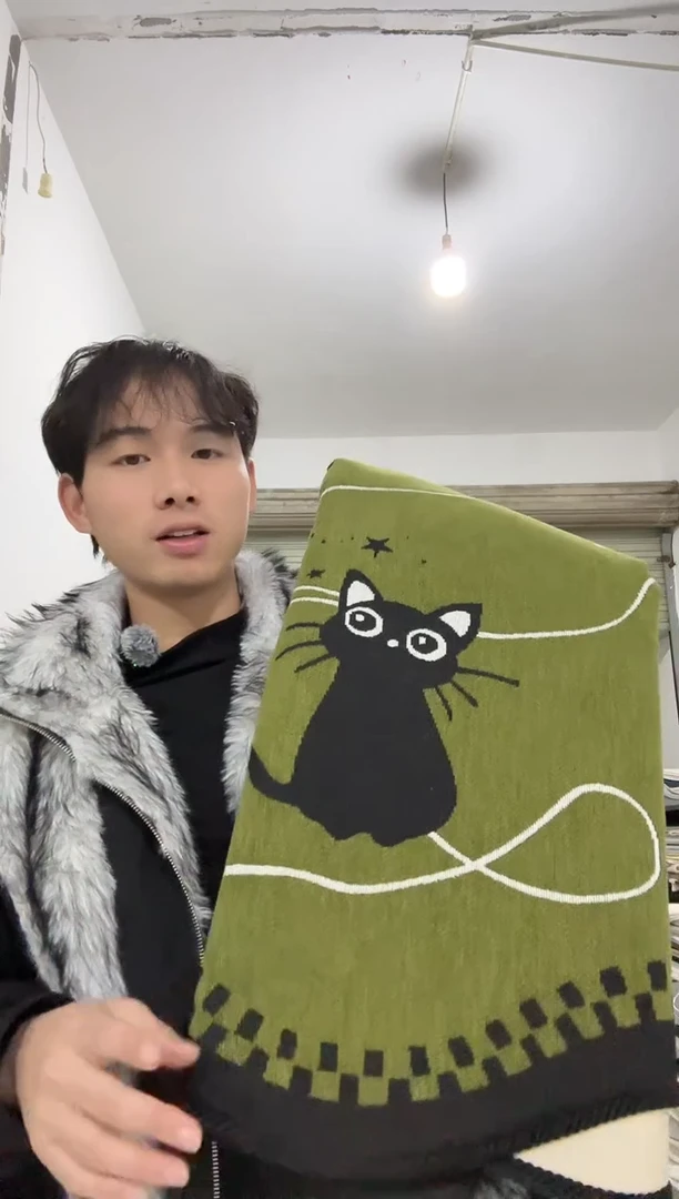 雪尼尔90*240绿色猫