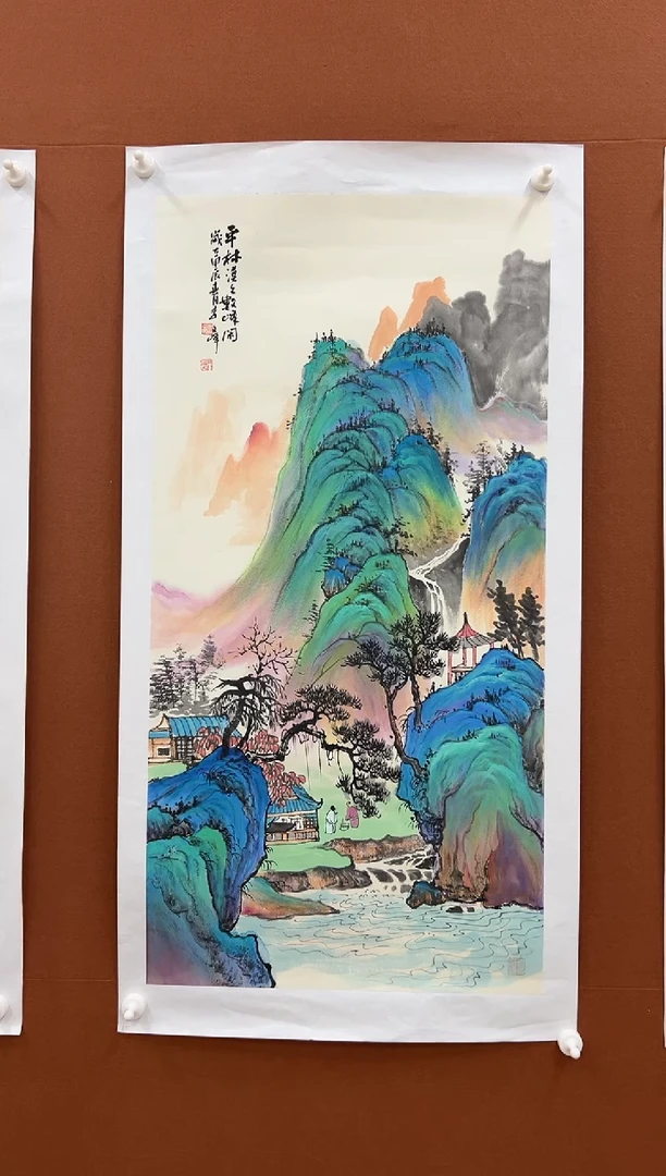 国画李文峰三尺整张重彩青绿