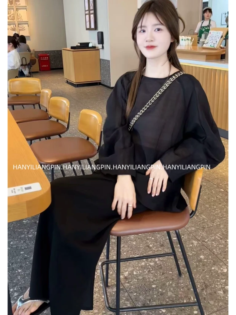 【冰美式】设计感气质弯刀袖微透衬衫