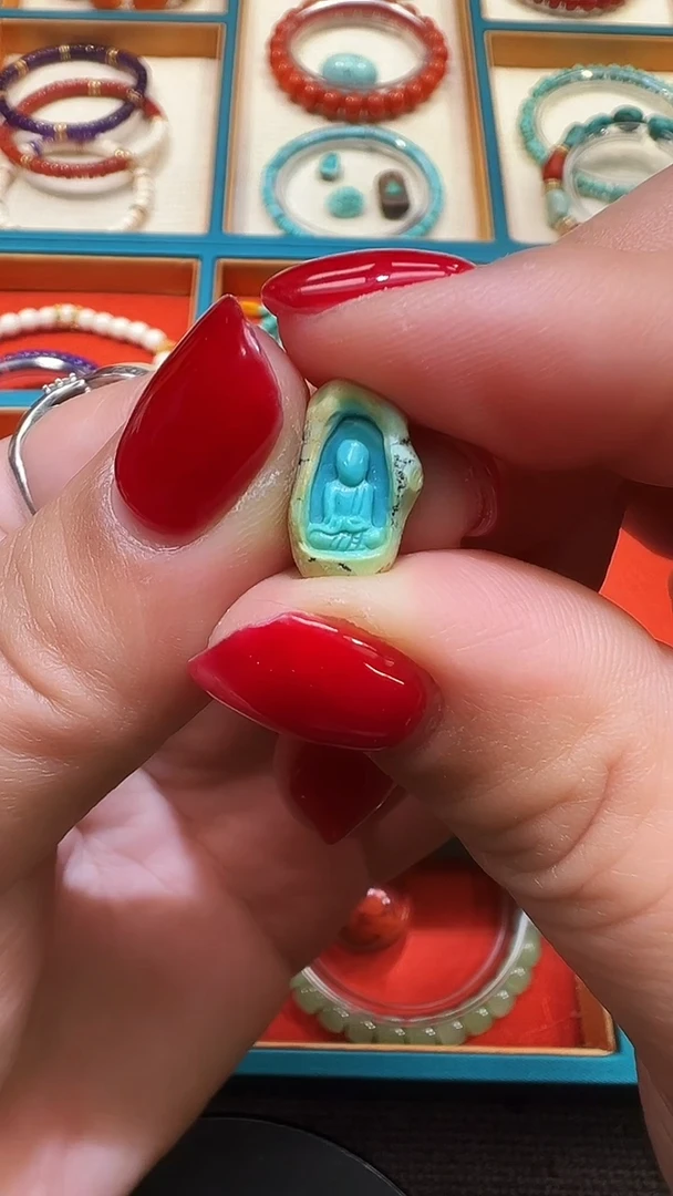 未镶嵌绿松石配饰配珠国检证书   绿松石高瓷精工小无相佛