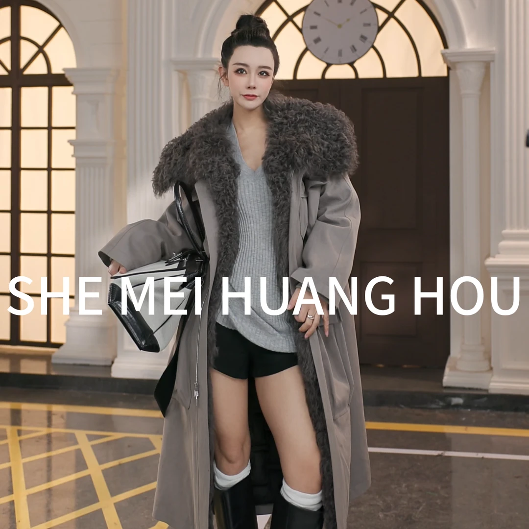 （暖暧战袍）设计款皮毛一体白鹅绒派克服可拆卸领派克外套250070