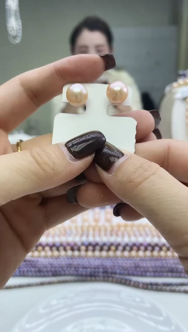 未镶嵌耳饰淡水珍珠中国红素钉耳饰10mm+