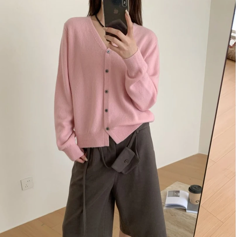 【素简.690112】秋冬新款全毛单排扣开衫洋气百搭女装上新羊毛衫