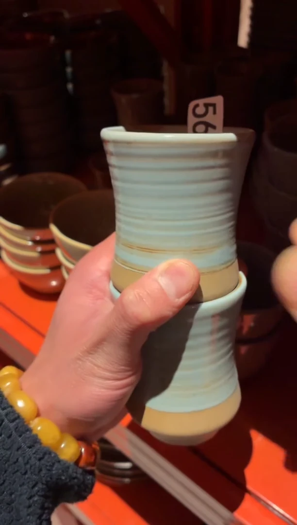 瓷片我***呀560蓝麻点水杯2个