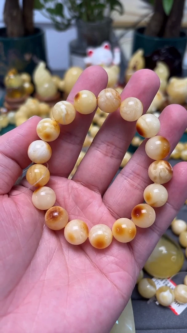 手串蜜蜡未镶嵌p50沁色花蜡单圈 16.81克 12mm