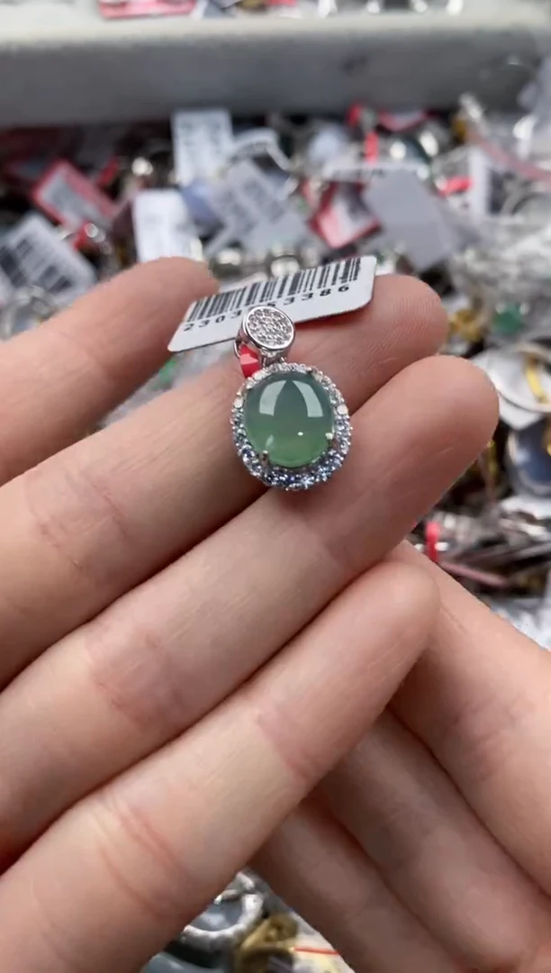 银S925镶嵌戒指翡翠666   1