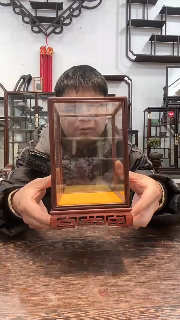 【闪购商品】红酸枝木类木艺玻璃罩471