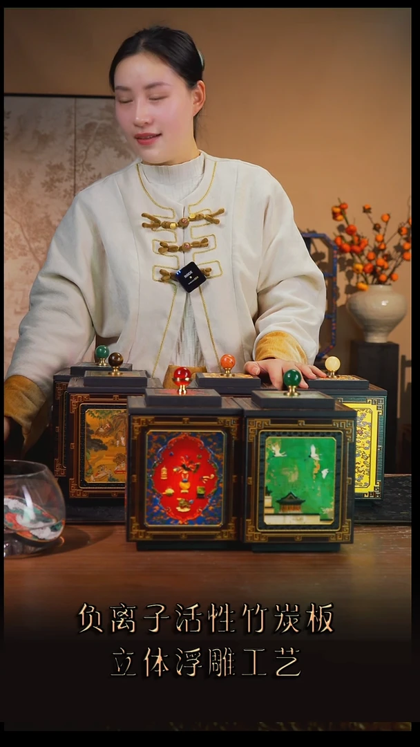 中****素壹藏贰宝木纹八宝嵌加瑞鹤图15公分茶叶罐各一个