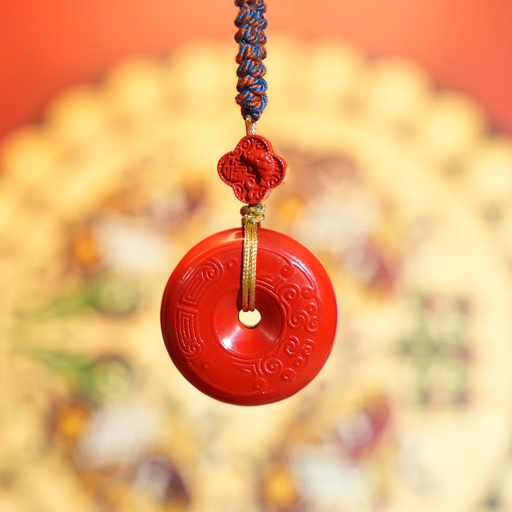 含辰砂工艺品【富贵平安】国风平安扣天然朱砂定制礼物手工吊坠项链