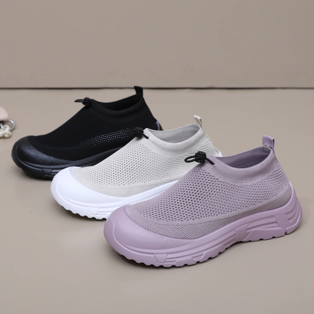 夏季新款时尚厚底增高网面鞋软底舒适妈妈鞋平底防滑一脚蹬懒人鞋