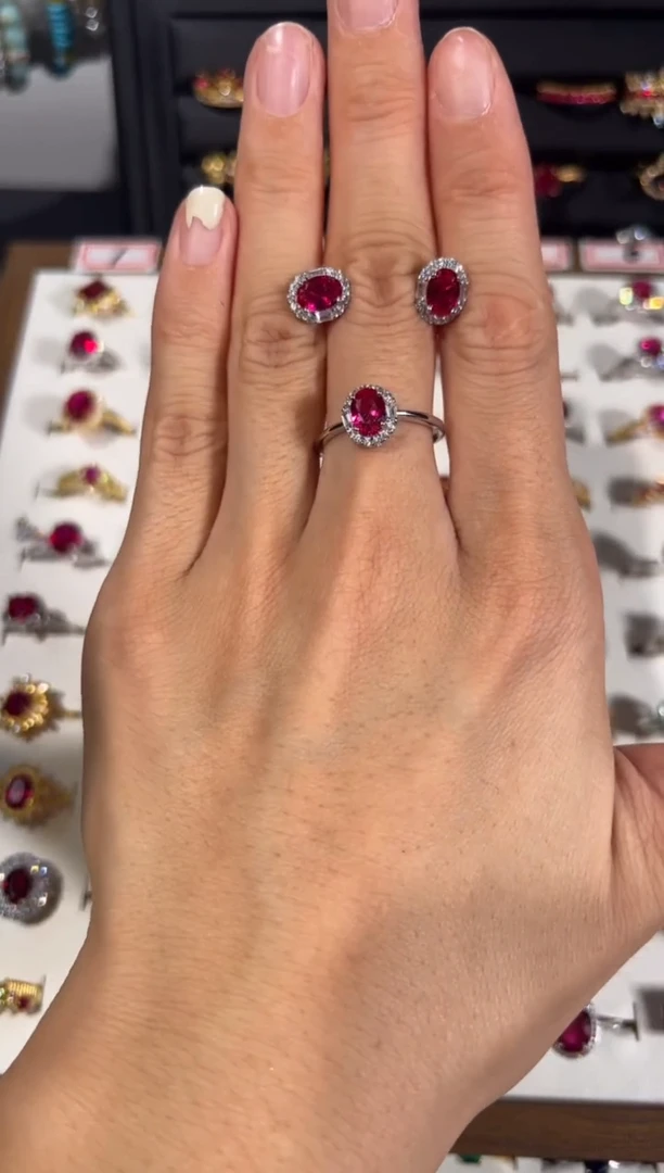 【闪购商品】红宝石戒指银S925镶嵌一整套