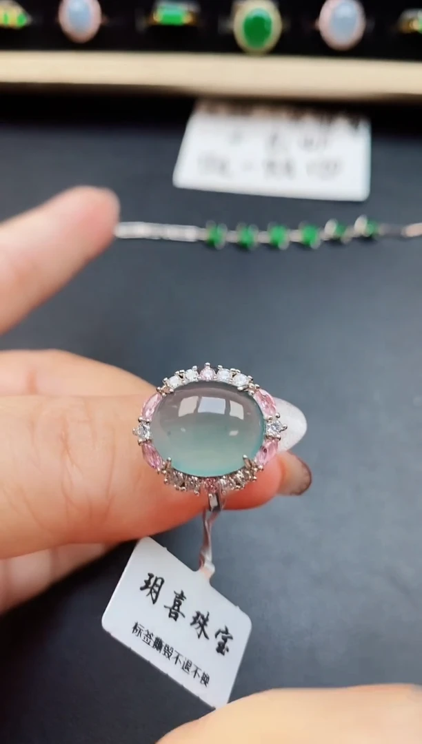 翡翠戒指银S925镶嵌50850