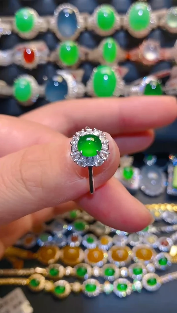 银S925镶嵌翡翠耳饰天然