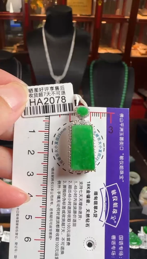 颈饰18K金镶嵌翡翠HA2078绿无事牌