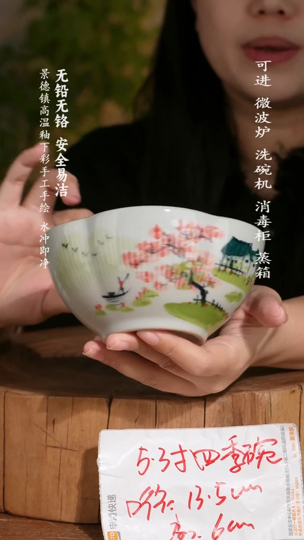 碗陶瓷景德镇高温瓷釉下彩手绘陶瓷