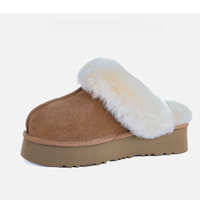 2025秋冬新款毛毛拖鞋女款加绒保暖室内加厚厚底包头棉拖鞋A009