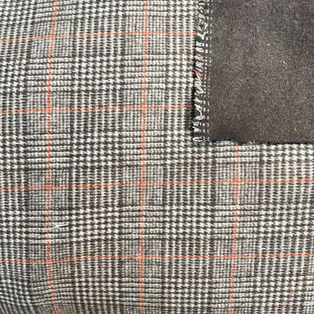 灰格子橙条双面双色羊毛呢秋冬时尚面料（不支持7天无理由）