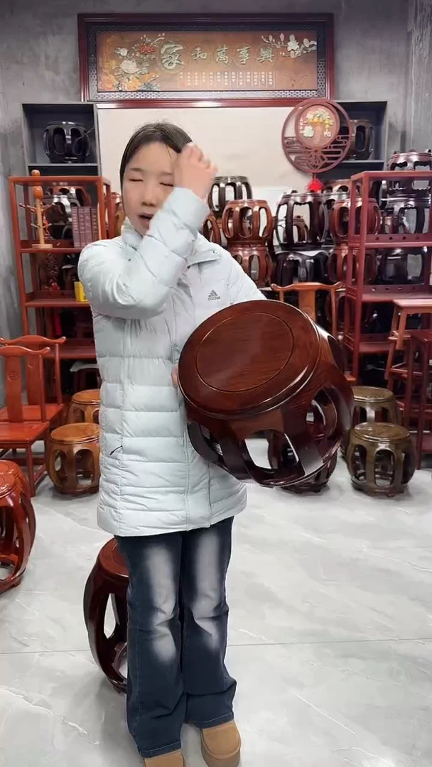 花梨木类家具胡桃色小号鼓凳两对（4条）