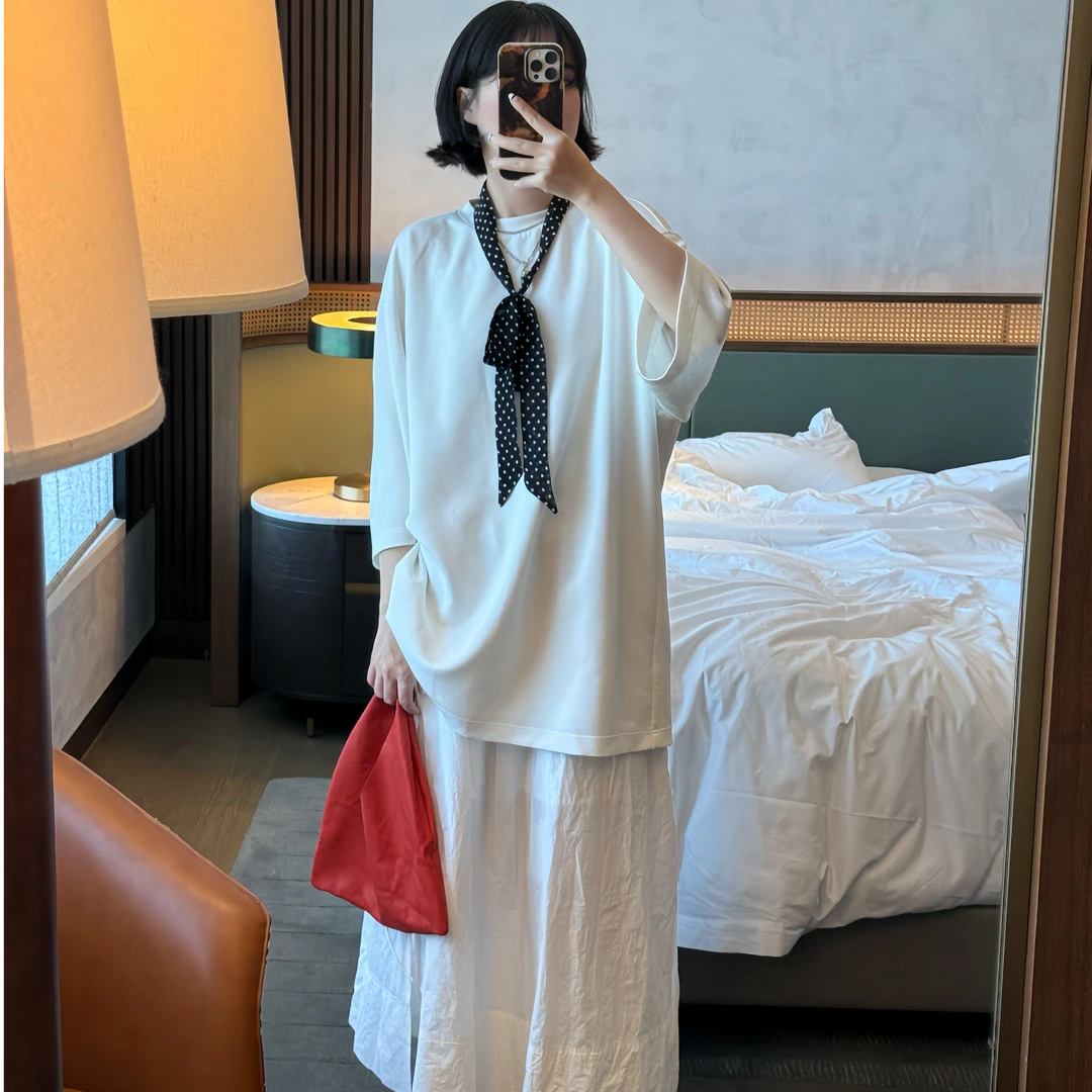 S.SHUi 落肩半袖百搭舒适天丝空气层春夏T恤白T