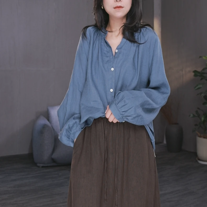 东倪MF 汉麻100落肩袖包袖净版薄款衬衫秋新款极简 85B35002-1