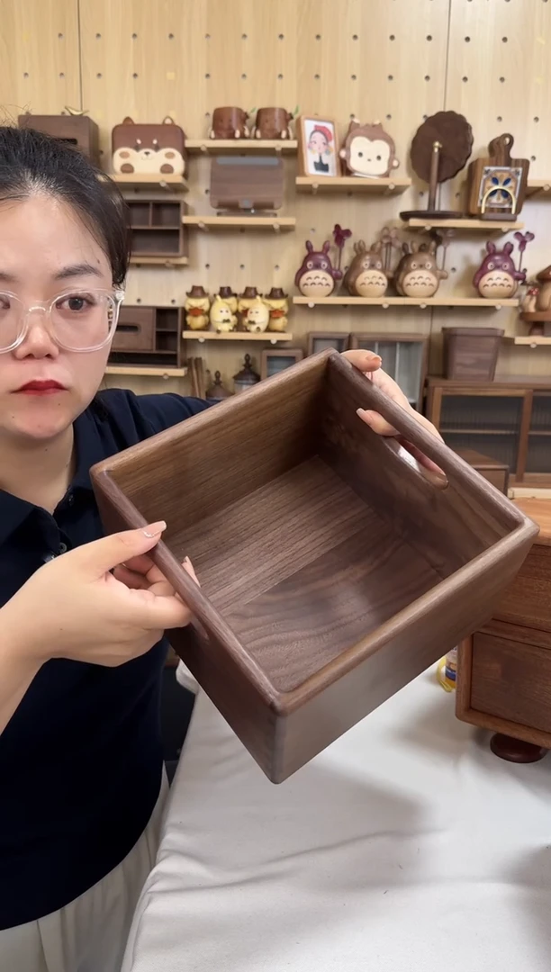 木新款方形北美黑胡桃实木收纳筐