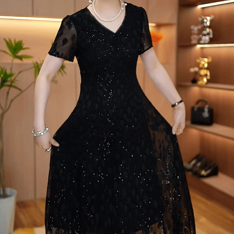 851【连衣裙】2025夏季新款时尚气质优雅黑色显瘦收腰洋气连衣裙