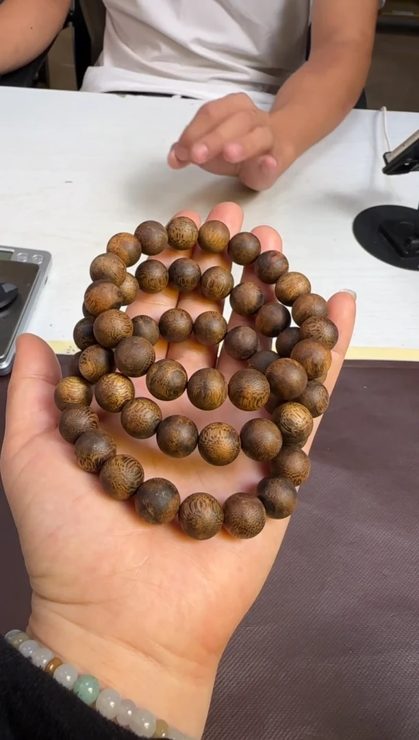 沉香手串99沉海南绿棋沉香乌身圆叶正圆珠12mm11g+多样性发1