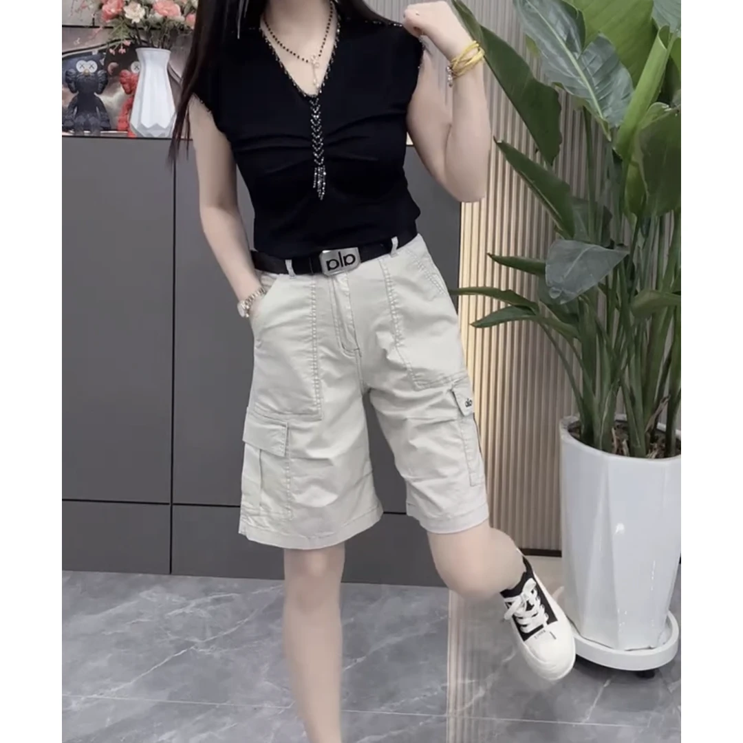 水洗棉工装短裤女夏季薄款时尚遮肉显瘦五分裤洋气宽松直筒休闲裤