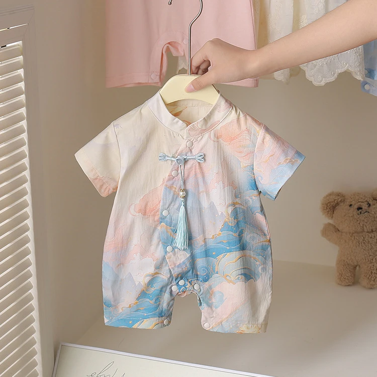 中式婴儿衣服夏季超萌男宝宝连体唐装满月百天周岁礼服少爷服外出