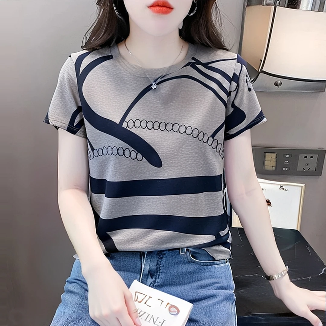 纯棉夏季T恤女装薄款洋气休闲体恤2025新款宽松百搭显瘦短袖上衣