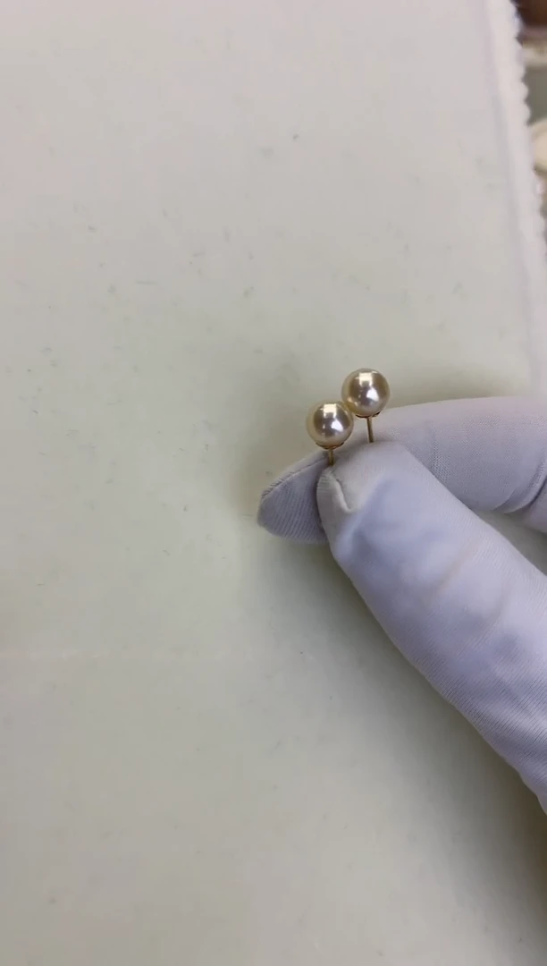 18K金镶嵌DA海水珍珠 GD153 6-7 羽皇金耳钉