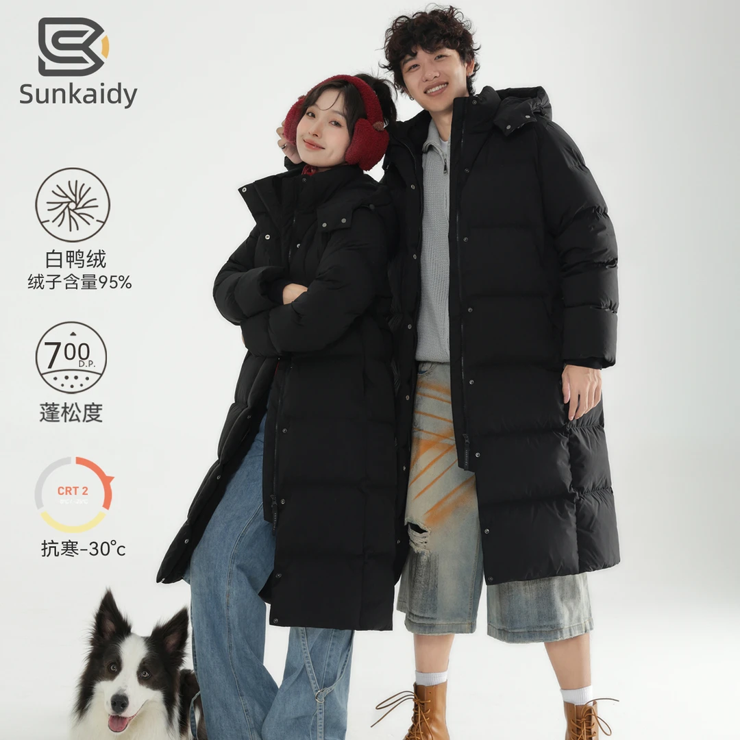 森凯迪95%白鸭绒400克超厚长款羽绒服女2025新款情侣保暖冬季外套