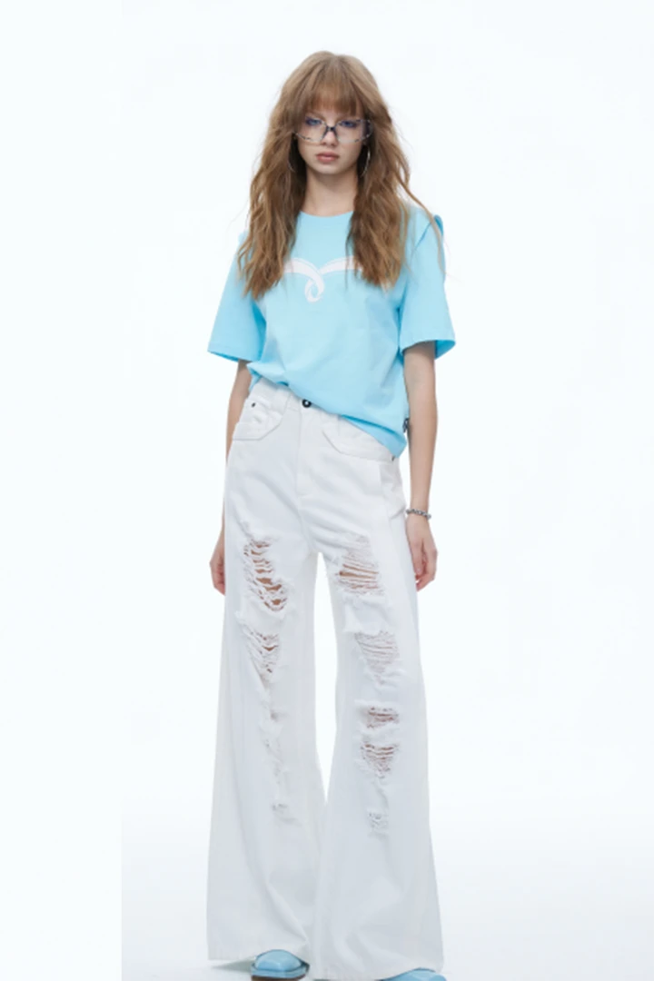 DI.AD 春季新款牛仔裤阔腿垂感破洞设计师款DB412026N0