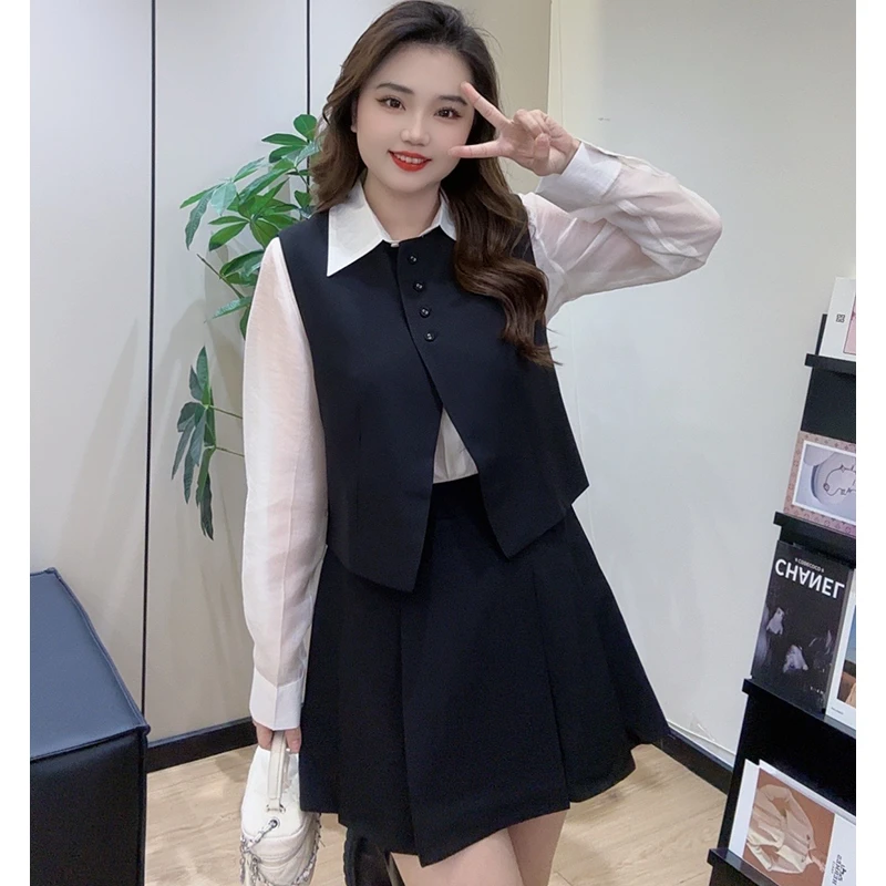 （微胖救星三件套气质套装女时尚大码女装春季半身裙